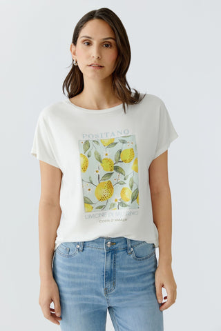 Oui Lemon Placement Print Top White Yellow - MMJs Fashion