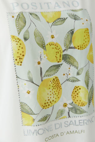 Oui Lemon Placement Print Top White Yellow - MMJs Fashion