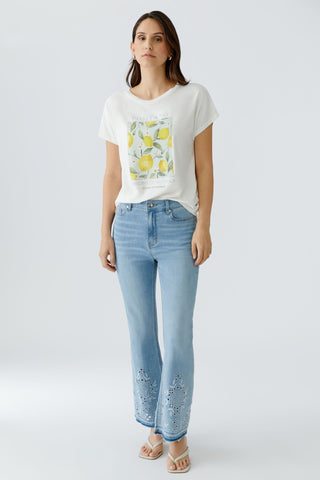 Oui Lemon Placement Print Top White Yellow - MMJs Fashion