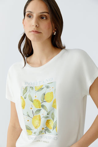 Oui Lemon Placement Print Top White Yellow - MMJs Fashion