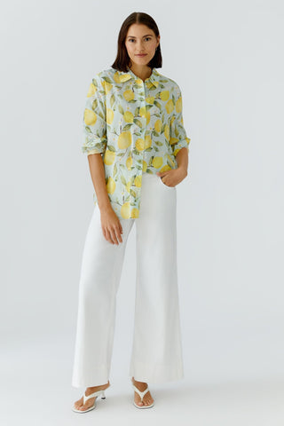 Oui Lemon Print Blouse Yellow Green - MMJs Fashion