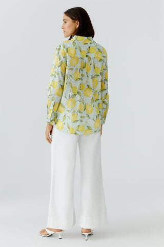 Oui Lemon Print Blouse Yellow Green - MMJs Fashion