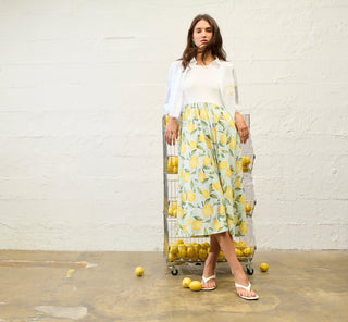 Oui Lemon Print Midi Dress Yellow Green - MMJs Fashion