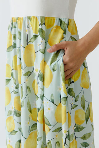 Oui Lemon Print Midi Dress Yellow Green - MMJs Fashion