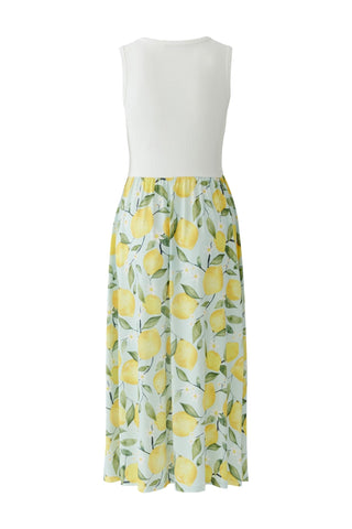 Oui Lemon Print Midi Dress Yellow Green - MMJs Fashion