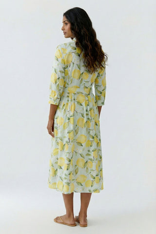 Oui Lemon Print Shirt Dress Yellow Green - MMJs Fashion