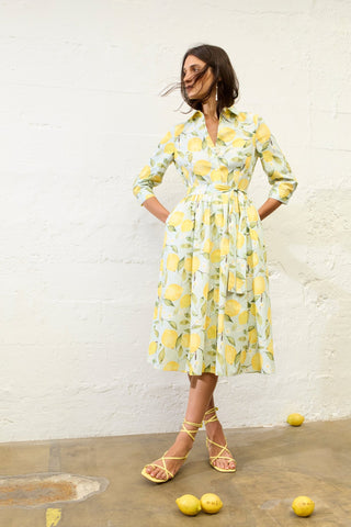 Oui Lemon Print Shirt Dress Yellow Green - MMJs Fashion