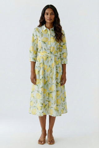 Oui Lemon Print Shirt Dress Yellow Green - MMJs Fashion
