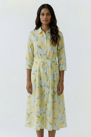 Oui Lemon Print Shirt Dress Yellow Green - MMJs Fashion
