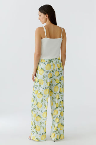 Oui Lemon Print Silky Touch Trousers Yellow - MMJs Fashion