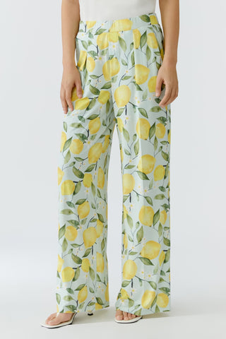 Oui Lemon Print Silky Touch Trousers Yellow - MMJs Fashion