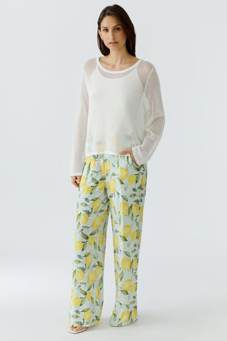 Oui Lemon Print Silky Touch Trousers Yellow - MMJs Fashion