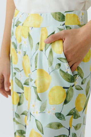 Oui Lemon Print Silky Touch Trousers Yellow - MMJs Fashion