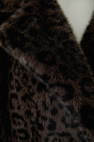 Oui Leopard Print Faux Fur Coat Dark Brown Grey - MMJs Fashion