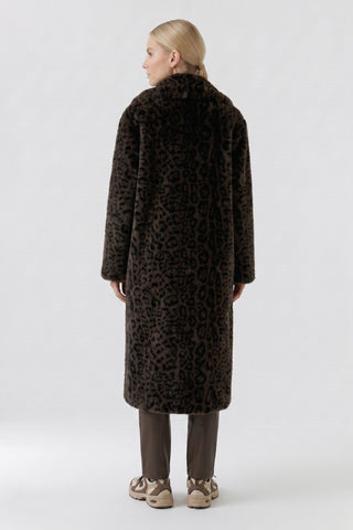 Oui Leopard Print Faux Fur Coat Dark Brown Grey - MMJs Fashion