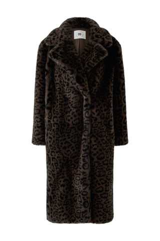 Oui Leopard Print Faux Fur Coat Dark Brown Grey - MMJs Fashion