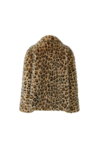 Oui Leopard Print Faux Fur Jacket Grey Beige - MMJs Fashion