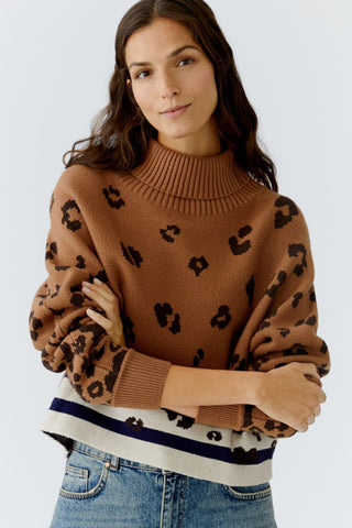 Oui Leopard Print Jumper Brown Navy - MMJs Fashion