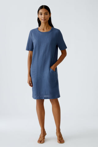Oui Linen Cotton Midi Dress Blue - MMJs Fashion