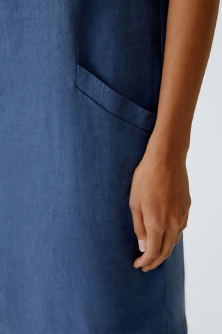 Oui Linen Cotton Midi Dress Blue - MMJs Fashion