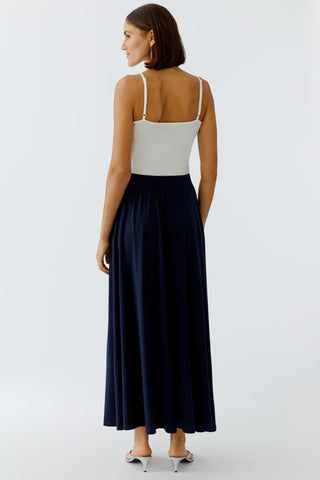 Oui Maxi Silky Touch Skirt Navy Blue - MMJs Fashion