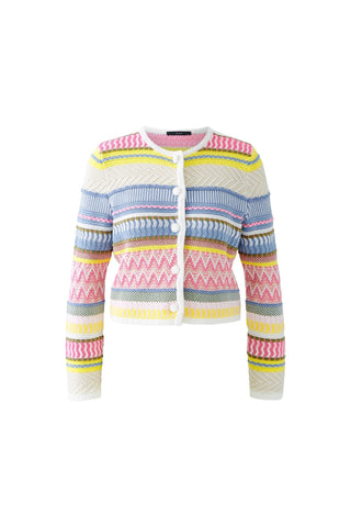 Oui Mixed Knit Pattern Cardigan Pink Blue Yellow - MMJs Fashion