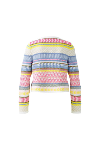 Oui Mixed Knit Pattern Cardigan Pink Blue Yellow - MMJs Fashion
