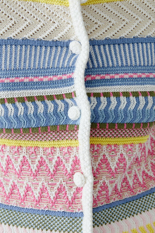 Oui Mixed Knit Pattern Cardigan Pink Blue Yellow - MMJs Fashion