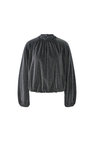 Oui Mock Neck Lurex Blouse Black Silver - MMJs Fashion