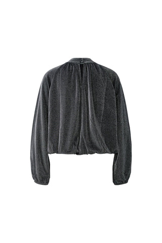 Oui Mock Neck Lurex Blouse Black Silver - MMJs Fashion