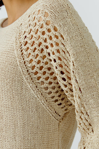 Oui Open Weave Sleeves Jumper Beige - MMJs Fashion