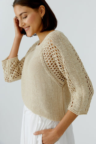 Oui Open Weave Sleeves Jumper Beige - MMJs Fashion