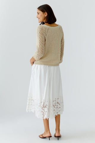 Oui Open Weave Sleeves Jumper Beige - MMJs Fashion