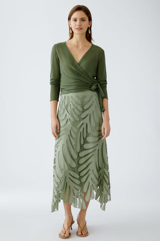Oui Openwork Leaf Pattern Maxi Skirt Green - MMJs Fashion
