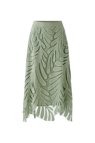Oui Openwork Leaf Pattern Maxi Skirt Green - MMJs Fashion