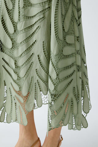 Oui Openwork Leaf Pattern Maxi Skirt Green - MMJs Fashion