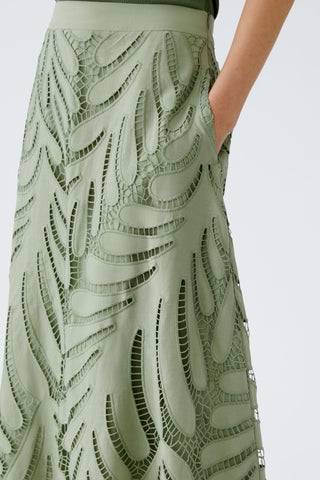 Oui Openwork Leaf Pattern Maxi Skirt Green - MMJs Fashion
