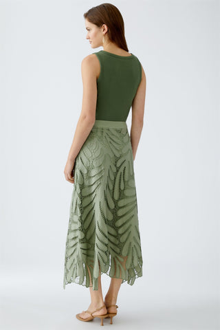 Oui Openwork Leaf Pattern Maxi Skirt Green - MMJs Fashion