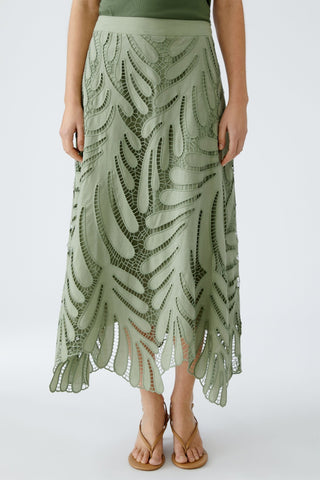 Oui Openwork Leaf Pattern Maxi Skirt Green - MMJs Fashion
