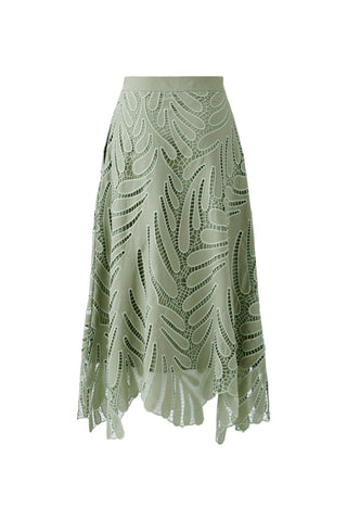 Oui Openwork Leaf Pattern Maxi Skirt Green - MMJs Fashion
