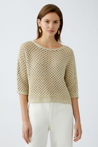 Oui Openwork Lurex Knit Jumper Beige Gold - MMJs Fashion