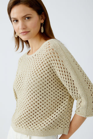Oui Openwork Lurex Knit Jumper Beige Gold - MMJs Fashion