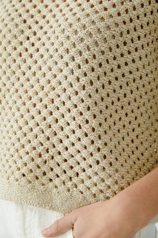 Oui Openwork Lurex Knit Jumper Beige Gold - MMJs Fashion