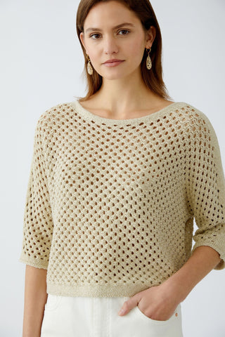 Oui Openwork Lurex Knit Jumper Beige Gold - MMJs Fashion