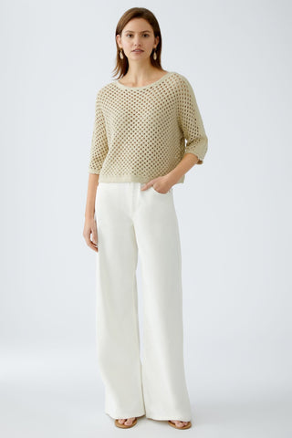 Oui Openwork Lurex Knit Jumper Beige Gold - MMJs Fashion