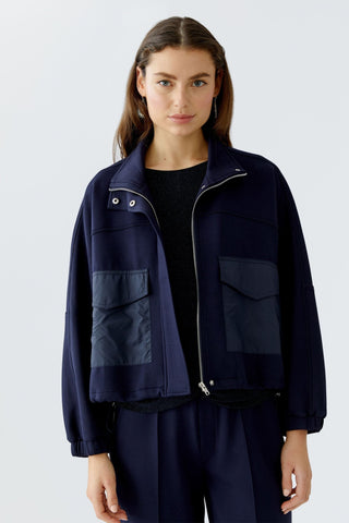 Oui Oversized Scuba Fabric Jacket Navy Blue - MMJs Fashion
