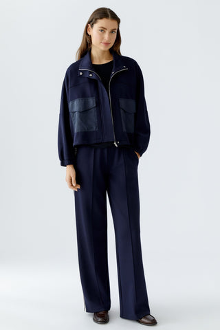 Oui Oversized Scuba Fabric Jacket Navy Blue - MMJs Fashion