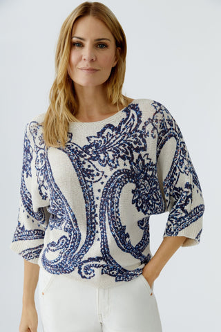Oui Paisley Print Jumper Blue White - MMJs Fashion
