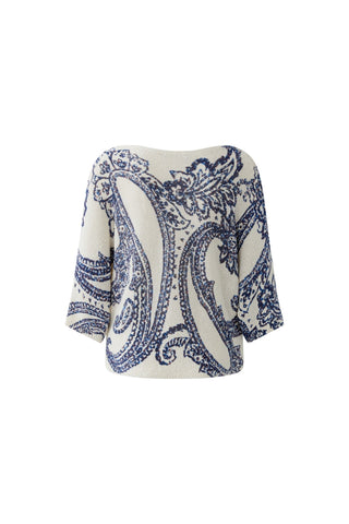 Oui Paisley Print Jumper Blue White - MMJs Fashion