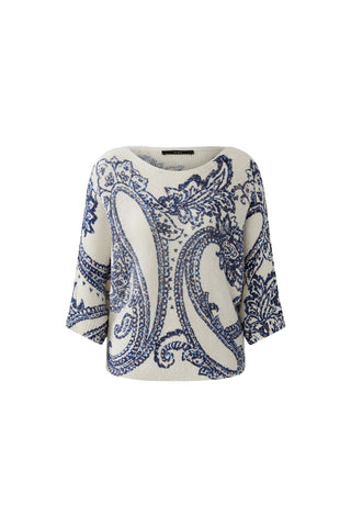 Oui Paisley Print Jumper Blue White - MMJs Fashion